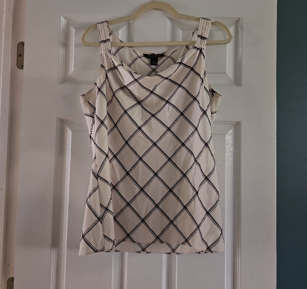 White House Black Market White/Black Sleeveless Fitted Tank Top